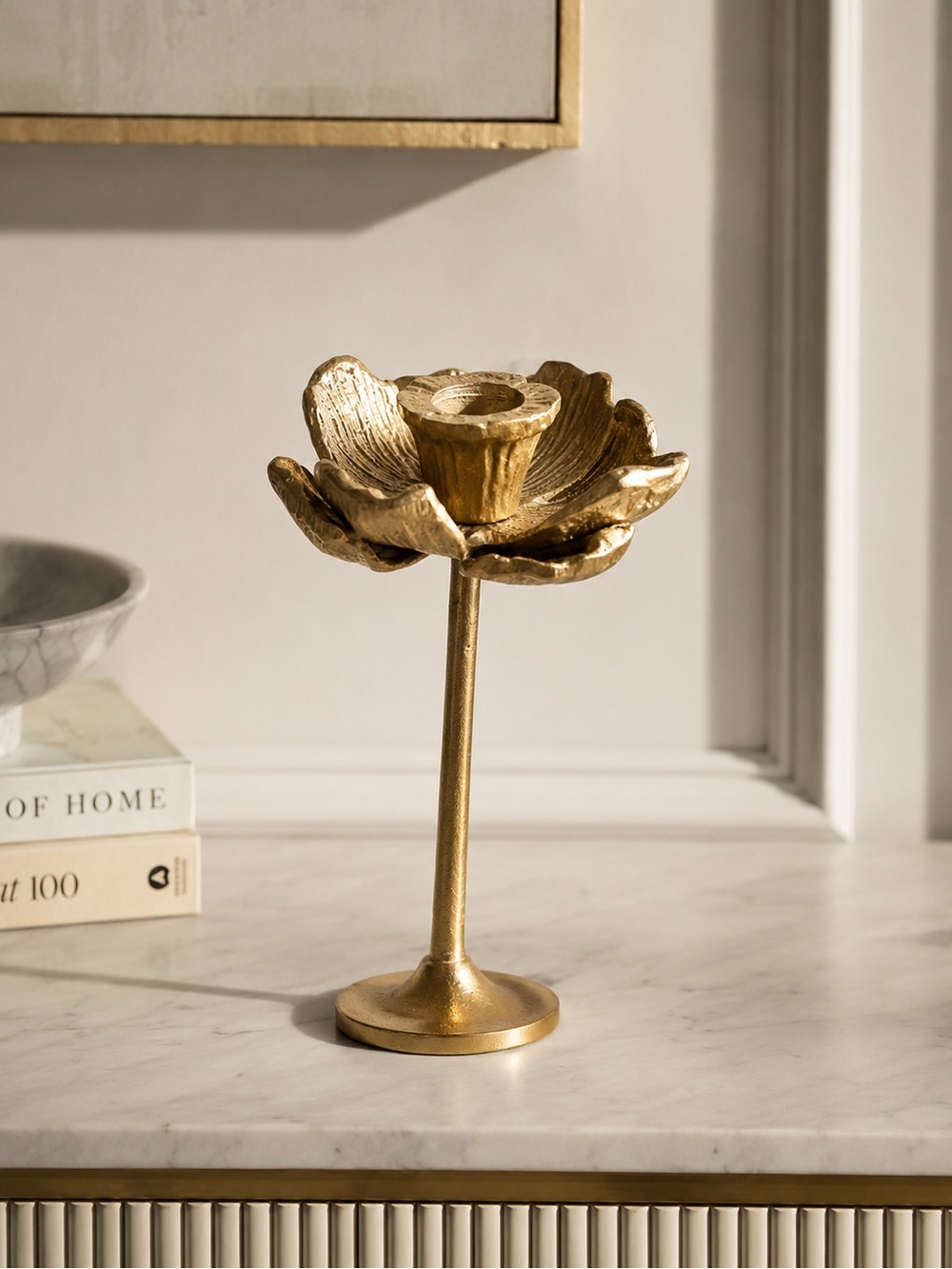 Gold Floral Candle Holder - hand craft in India anthropology vibes